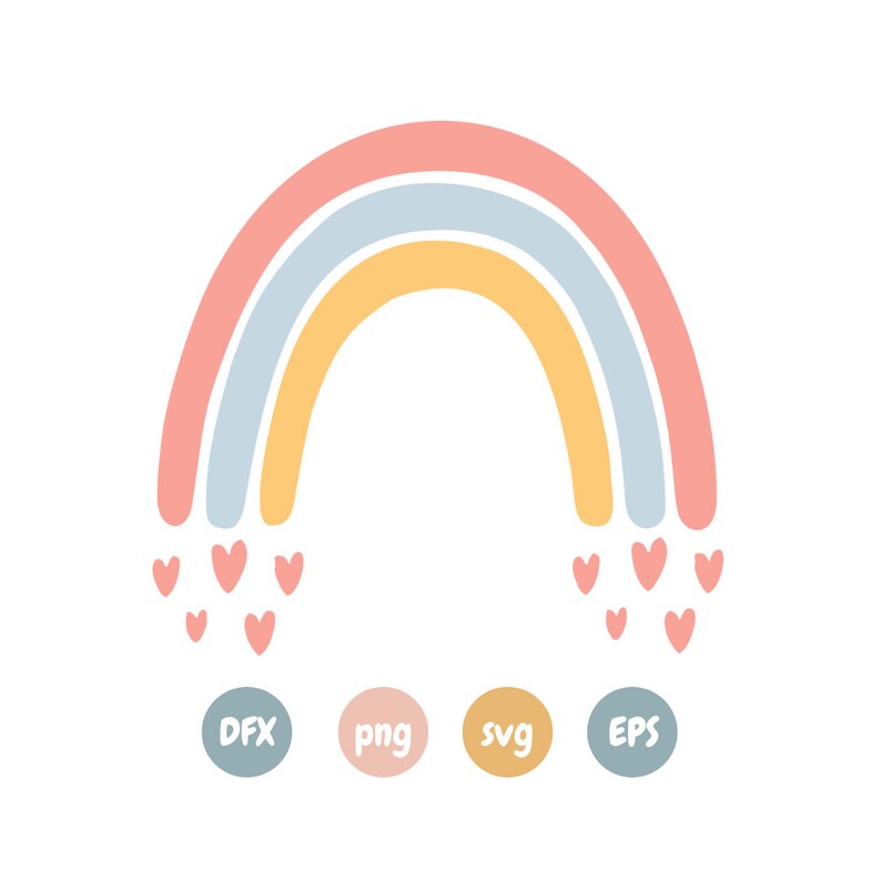 Easy to Cut Boho Rainbow With Hearts Svg ,png, Eps Dfx | Pastel Rainbow ...