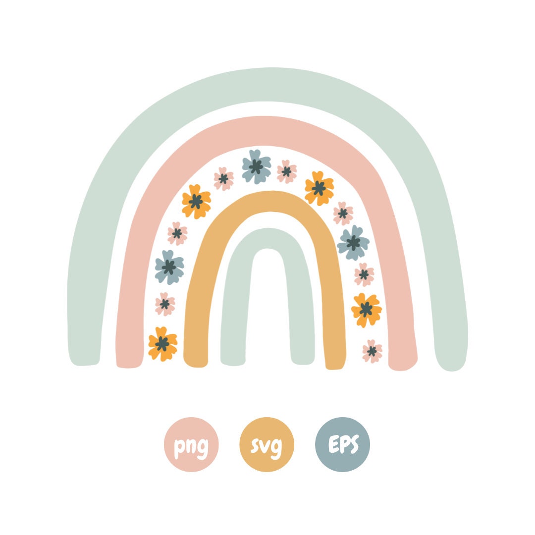 Pastel Boho Rainbow With Flowers Svg png Eps Files Rainbow - Etsy Canada