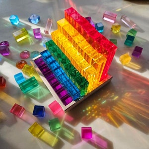 Exclusive Lucite Rainbow Stairs, lucite blocks, acrylic blocks, high transparent blocks, acrylic rods