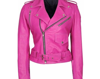 Pink Leather Jacket - Etsy