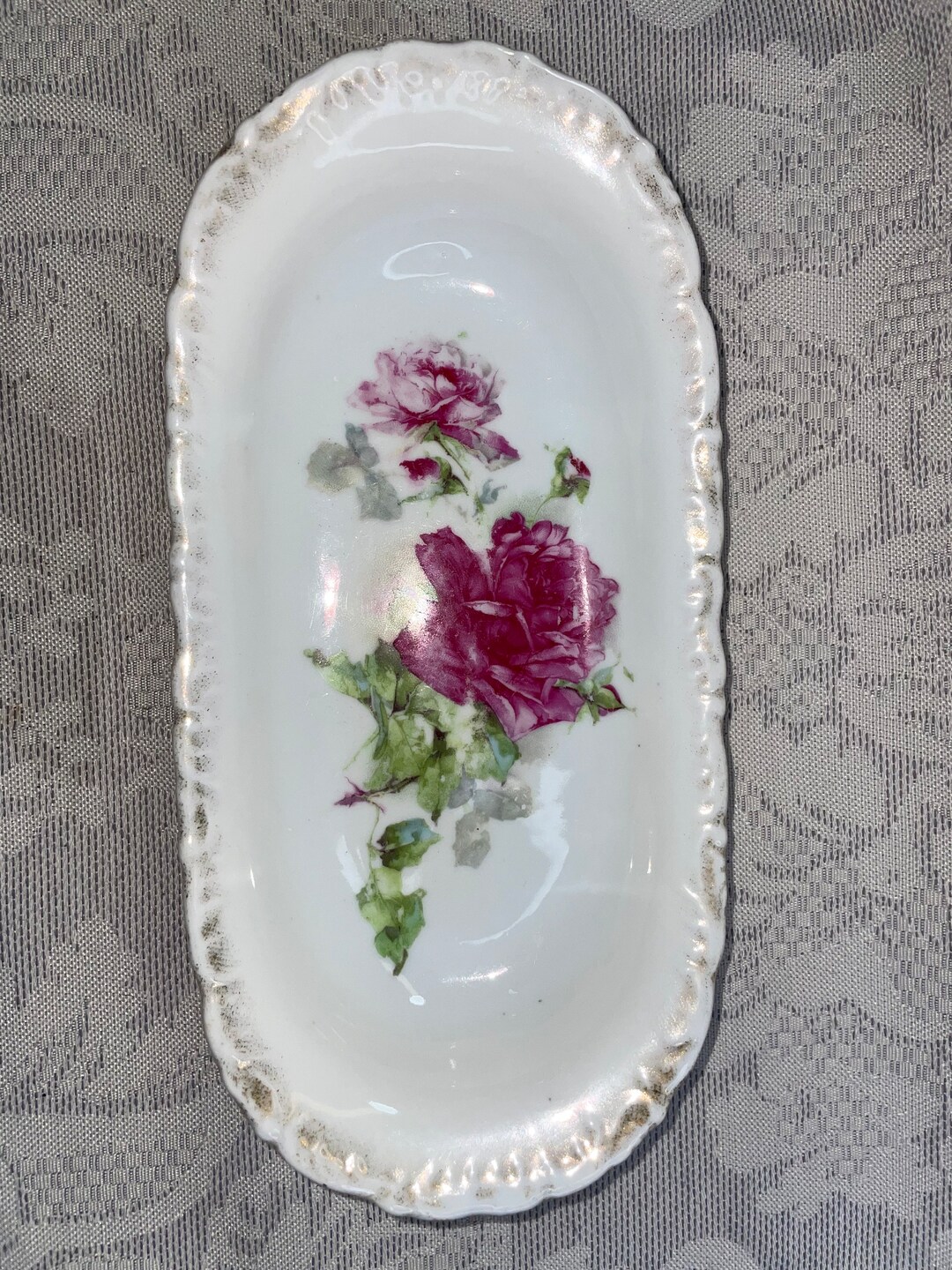 Vintage Wheelock China Oval Vegetable Bowl Red Rose With Etsy
