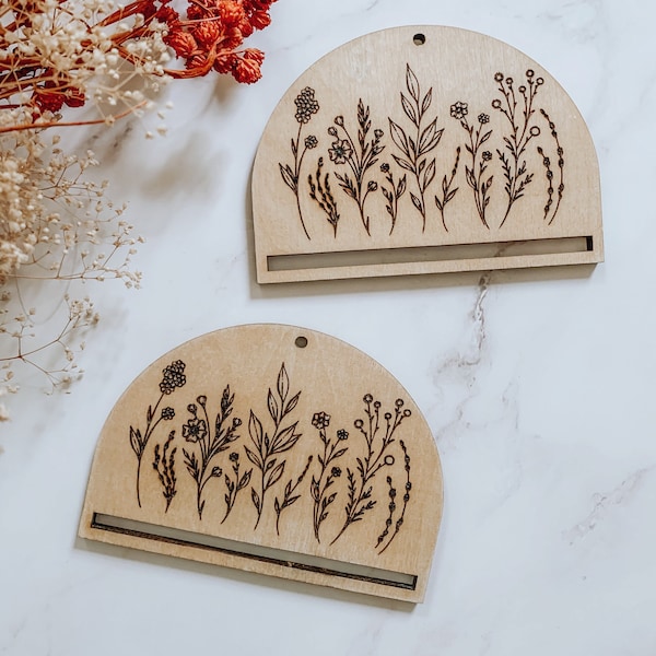 Wildflower Engraved Ornament  | Macramé Findings | Wood Charm | Small Wall Hanging