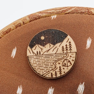 Needle Minder | Camping Under The Stars | Wood Magnetic Needle Minder for Cross Stitch - Embroidery - Sewing - Locker Hook
