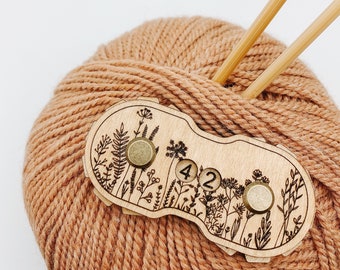 Row Counter | Among the Wildflowers | Handy Tracker for Knitting & Crochet | Keep Track With Ease | Birch Wood, Laser Engraved