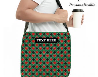 Personalized Bridge Shoulder Bag, Card Suits Adjustable Tote, Custom Bridge Player Gift 16x16 / 18x18