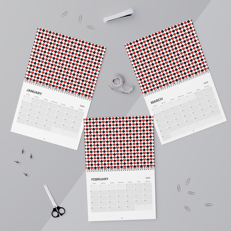 2024 Bridge Calendar With Card Suit Symbols Track Tournaments and Game