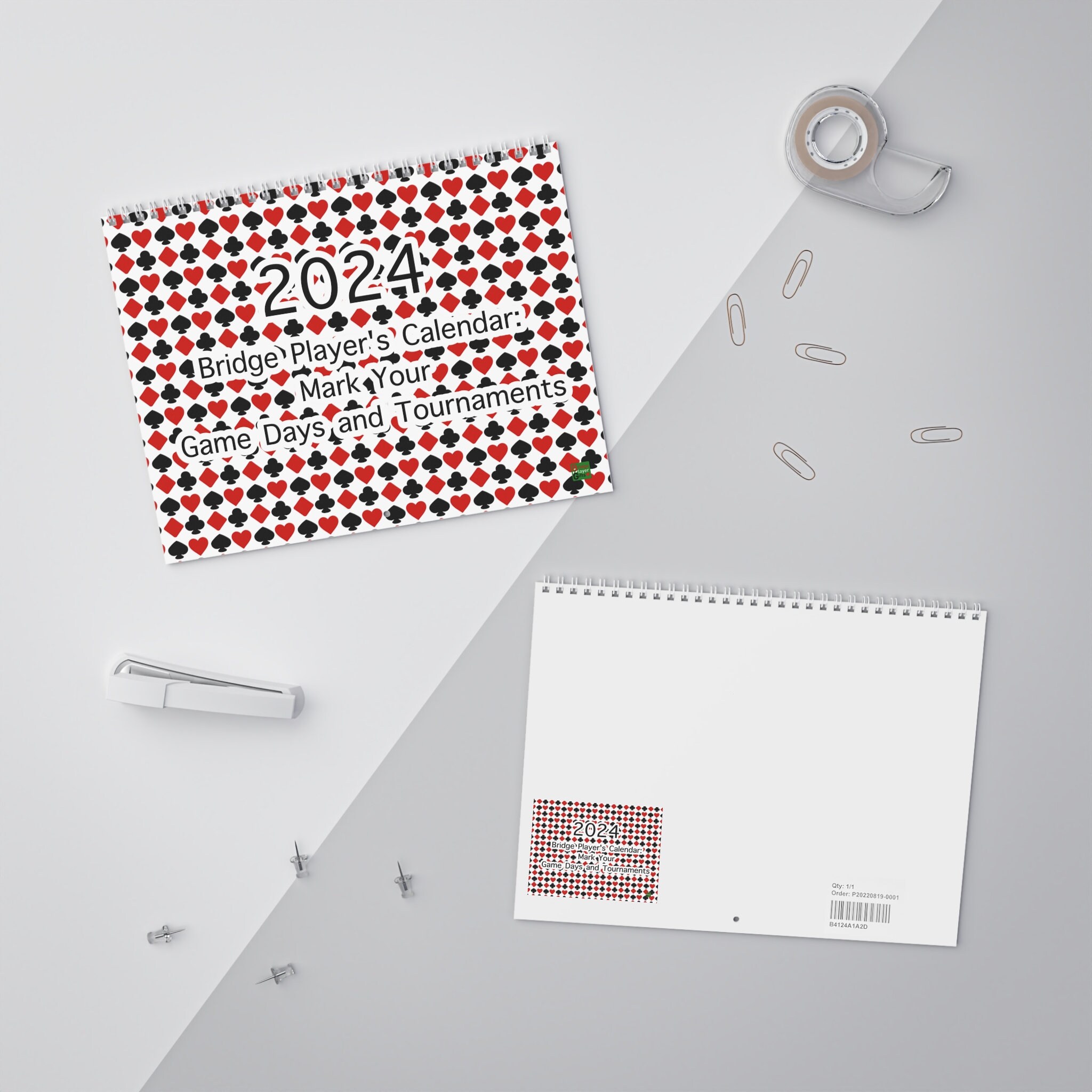 2024 Bridge Calendar With Card Suit Symbols Track Tournaments and Game