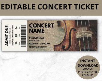 EDITABLE Concert Ticket Template, Surprise gift, Invitation, Mothers Day, Valentine's Anniversary Gift for him, Musical Event, Theatre Show