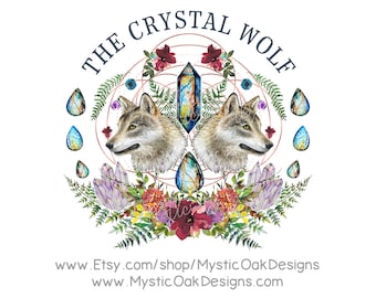 Magical logo Crystal logo wolf logo cottagecore logo gemstone logo witchy logo gem store logo instagram logo circle logo boho logo wolves