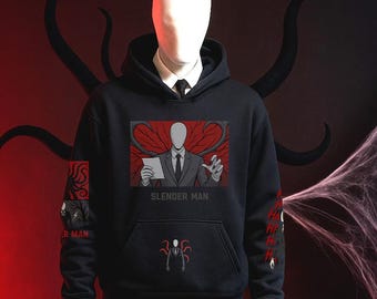 Slender Man Hoodie | Creepypasta Horror Hoodie | Dark Aesthetic Streetwear | Unisex Gamer Gift Sweatshirt