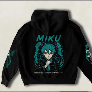 Sudadera con capucha de Miku: adorable sudadera con capucha de cosplay de Vocaloid, ropa de calle de anime kawaii, regalo unisex azul pastel para fans de Hatsune