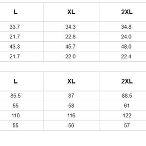May include: A size chart with measurements in inches and centimeters. The chart includes measurements for length, shoulder, bust, and sleeve, with sizes ranging from S to 5XL. The text at the bottom states the size chart is manually measured, with a 3cm margin of error.