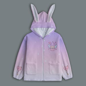 Pastel Goth Cupcake Bear Hoodie – Cute Bunny Ear Cosplay Hoodie – Kawaii Anime Streetwear – Pastel Blue Unisex Best Gift | Handmade