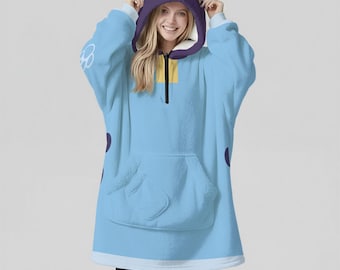 Blue Dog Ear Blanket Hoodie – Kawaii Anime Pastel Blue Unisex Gift for Paw Fans Handmade