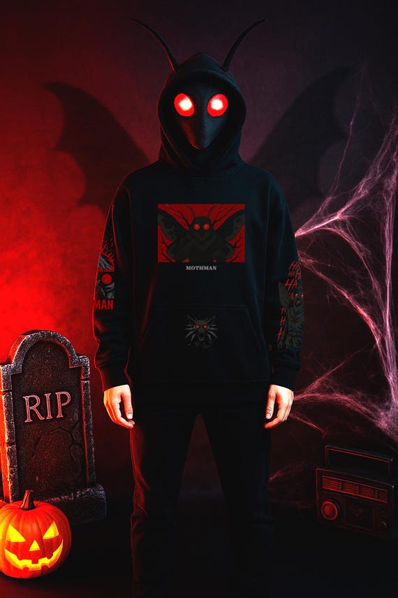 Mothman Hoodie: Unisex Cryptid Streetwear, Dark Aesthetic Gift