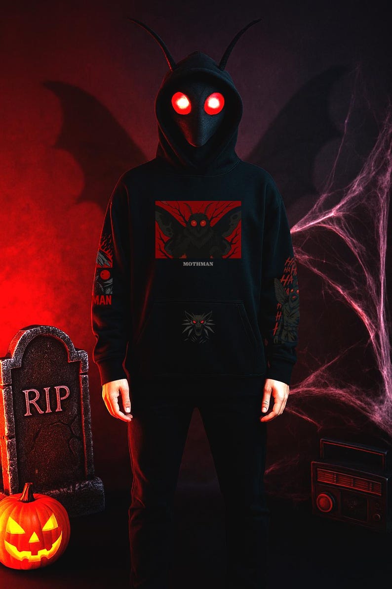 Mothman Hoodie: Unisex Cryptid Streetwear, Dark Aesthetic Gift image 1