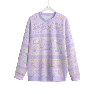 Cat Moon Sweatshirt – Kitty Cute Cosplay Kawaii Purple Pastel Sweatshirt Gift for Fans