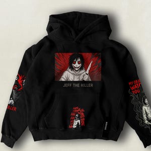 Jeff the Killer Hoodie – Creepypasta Horror Hoodie Unisex – Scary Graphic Streetwear – Gothic Halloween Gift for Horror Fans