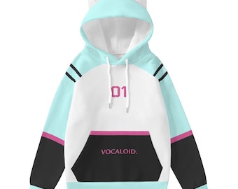 Miku Cat Ear Hoodie – Cute Vocaloid Cosplay Hoodie – Kawaii Anime Streetwear – Pastel Blue Unisex Gift for Hatsune Fans | Handmade Best Gift