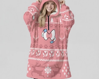 Kawaii Oversized Ugly Hoodie Blanket: Pastel Pink & Blue Harajuku Cosplay Cat Ear