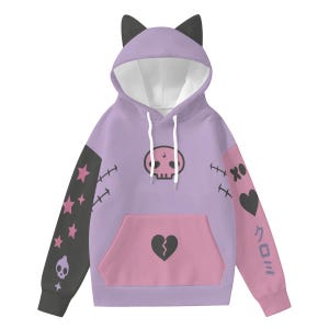 Sudadera con capucha de calavera - Sudadera gótica linda - Sudadera con capucha de cosplay kawaii - Estética gótica pastel - Suéter estilo Harajuku - Moda para chicas alternativas