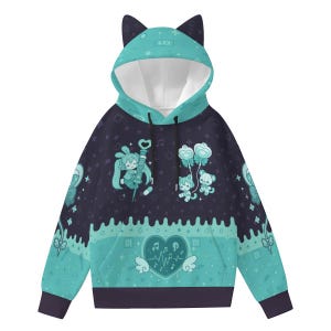Miku Cat Ear Hoodie – 01 Cute Vocaloid Cosplay Hoodie – Kawaii Anime Streetwear – Pastel Blue Unisex Gift for Hatsune Fans | Handmade