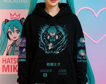 Miku Cat Ear Hoodie: Handmade Kawaii Anime Cosplay Streetwear - Etsy