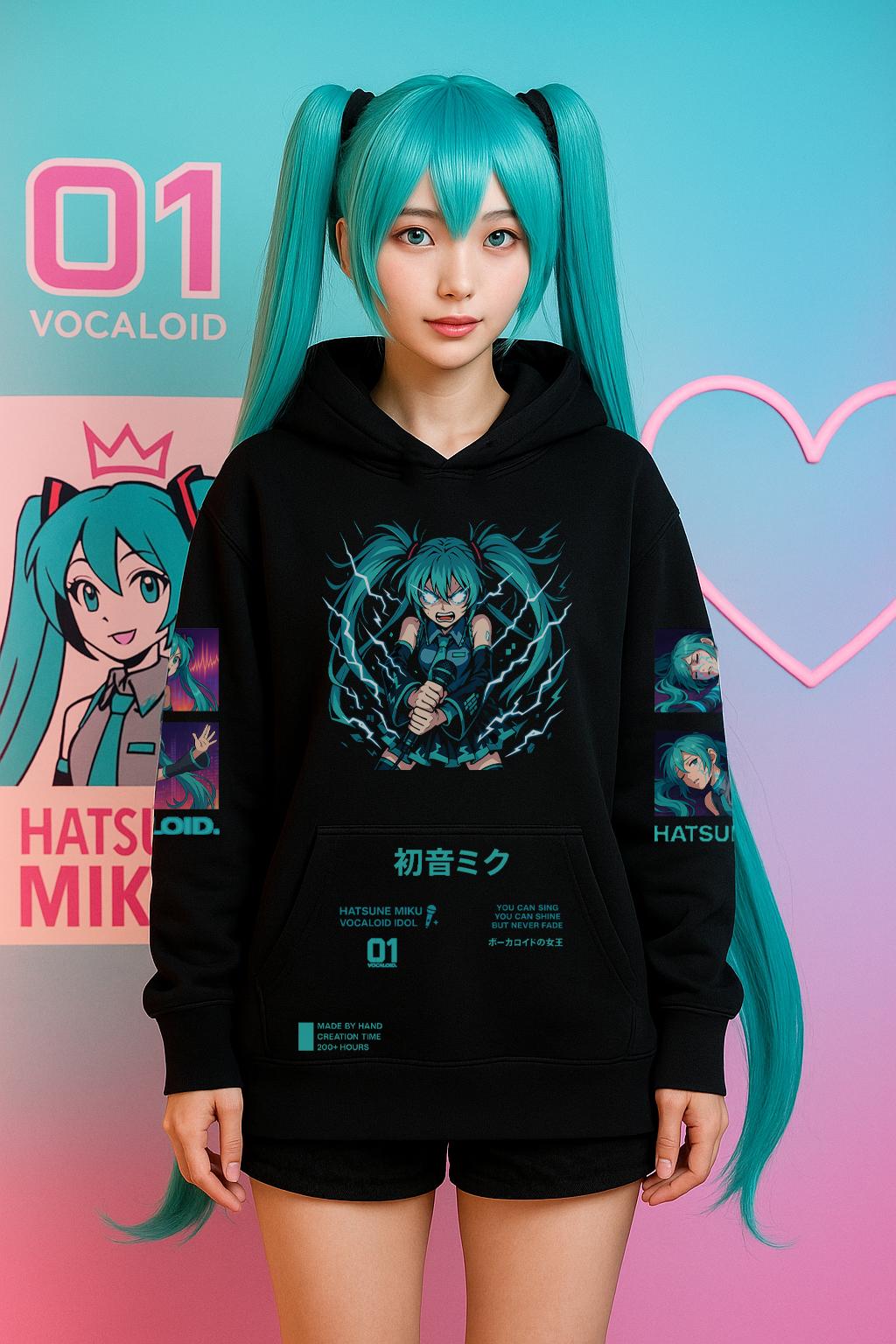 Miku Cat Ear Hoodie: Handmade Kawaii Anime Cosplay Streetwear - Etsy