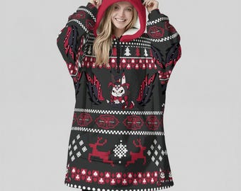 Manta con capucha extragrande y fea de Husk: cosplay de Hazbin Hotel, anime kawaii - Regalo unisex de ropa urbana