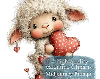 Cute Valentine Baby Animals Clipart – 4 Illustrations and Midjourney Prompt