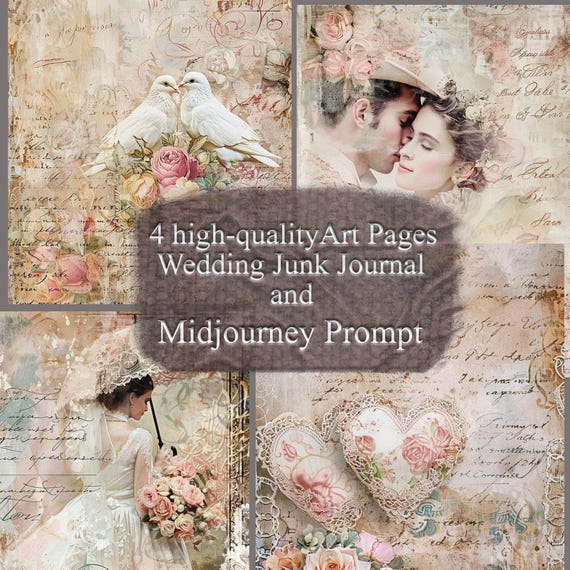 Wedding Junk Journal Art Pages, Vintage Ephemera (Digital Download)