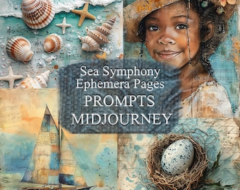Anpassbare Midjourney Prompts für Sea Symfony Ephemera, Collage, Scrapbook & Decoupage Zubehör