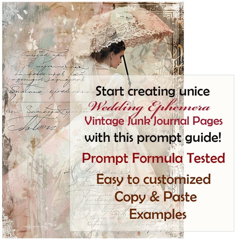 Junk Journal Art Illustration, Wedding Junk Journal, Ephemera Pages, Scrapbooking