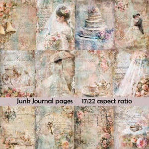 Junk Journal Art Illustration, Wedding Junk Journal, Ephemera Pages, Scrapbooking