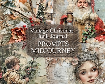 Midjourney Prompt für Junk Journal Seiten, Vintage Weihnachten, Scrapbooking & Junk Journaling Zubehör