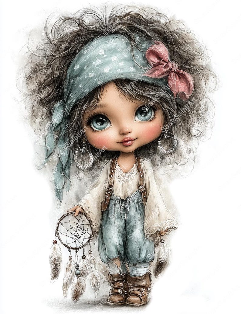 Boho Girls Clipart Set – Whimsical Character Illustrations and ...