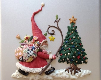 Papá Noel, Nicolás, Papá Noel, árbol de Navidad, adornos navideños, arte en arcilla polimérica, regalo, decoración navideña, Noel, arcilla polimérica