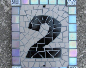 Mosaic House Number Plaque: Single Number 2, One-Off Design, Hand Crafted, Pre-Drilled Holes, Weatherproof