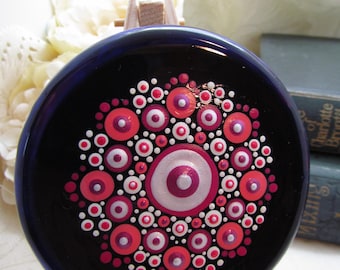 Glass Art: Re-Purposed Hand-Painted Mandala Dot Art Decoration, Home Decor Desktop or Garden Gift