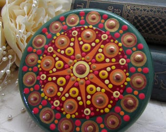 Glass Art: Re-Purposed Hand-Painted Mandala Dot Art Decoration, Home Decor Desktop or Garden Gift