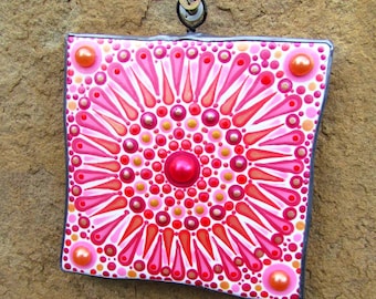 Hand-Painted Ceramic Mandala Wall Art: Boho Dot Design, Meditation Decor, Garden Accent