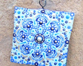 Hand-Painted Ceramic Mandala Wall Art: Boho Dot Design, Meditation Decor, Garden Accent