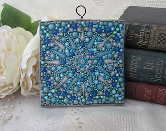 Hand-Painted Ceramic Mandala Wall Art: Boho Dot Design, Meditation Decor, Garden Accent