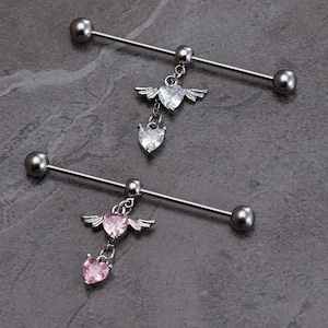 14g/16G 38mm Wing Industrial Barbell, Ohrpiercing, Knorpelohrringe, Industrial Barbell, Langhanteln, Herzflügel-Ohrring