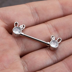 2Pcs 14G Nipple Barbell,316L Stainless Steel, Lovely Rabbit Nipple Ring,Nipple Barbell,Nipple Piercing,Nipple Jewelry,nipple Shield,Gift