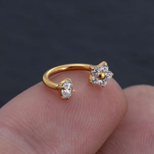 16g 8mm G23 Titanium Zircon Horseshoe Septum Ring,  Flower Horseshoe Ring, Cartilage Daith Helix Hoop,Lip ring, Best gift for her