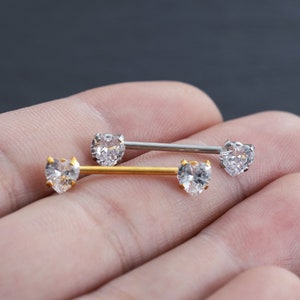 2Pcs(Pair)- 16G Heart Nipple Barbell,316L Stainless Steel, CZ Nipple Ring,Nipple Barbell,Nipple Piercing,Nipple Jewelry,nipple Shield,Gift