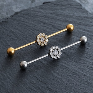 16G 316L Surgical Steel Industrial Barbell, Flower ear piercing,cartilage earrings,Industrial Barbell,barbells,earrings,ear jewelry,