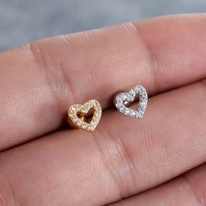 16G Heart style Stud Earrings, Zircon Ear, Cartilage, Helix Earring, Tragus ,Stud Earrings