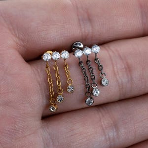 16g G23 Titanium CZ zircon Labret Piercing with chain,Cartilage earring,Tragus piercing,Conch piercing,Cartilage piercing,Labet, Best Gift